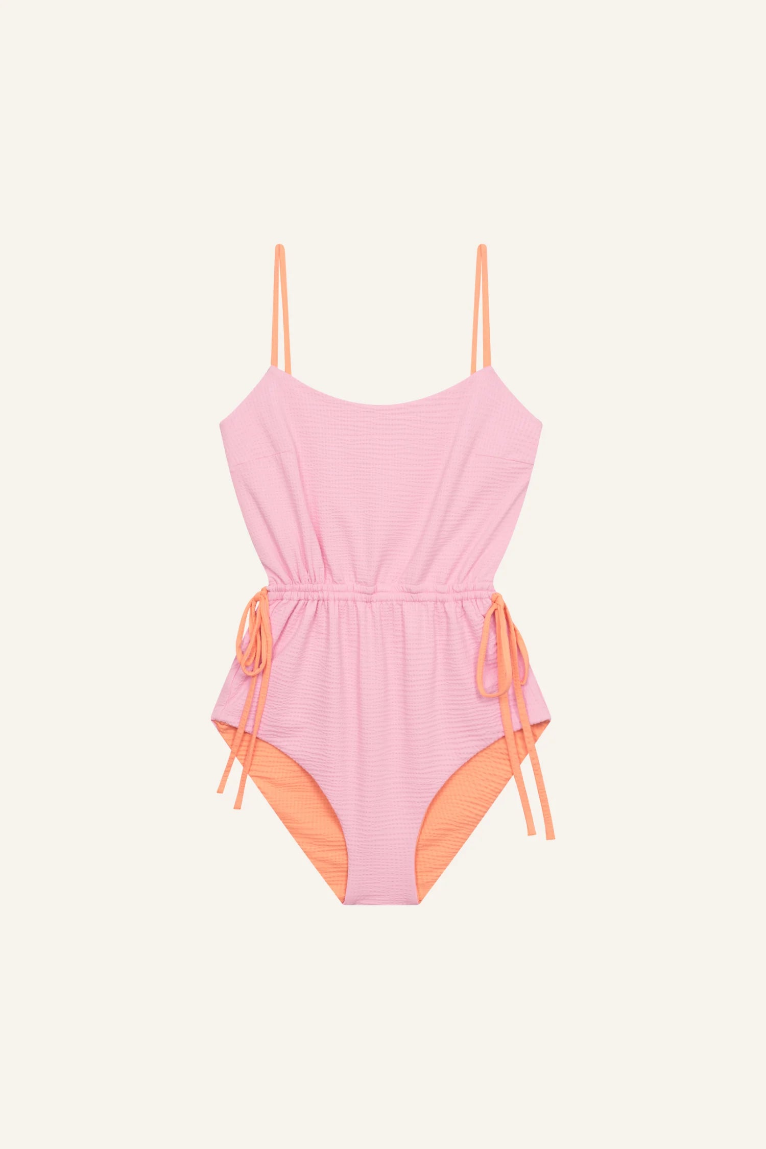 Rosa MYMARINI Badeanzug mit Spaghettiträgern und hohem Beinausschnitt, seitlich mit Bändern verziert.#color_marshmallow-peach