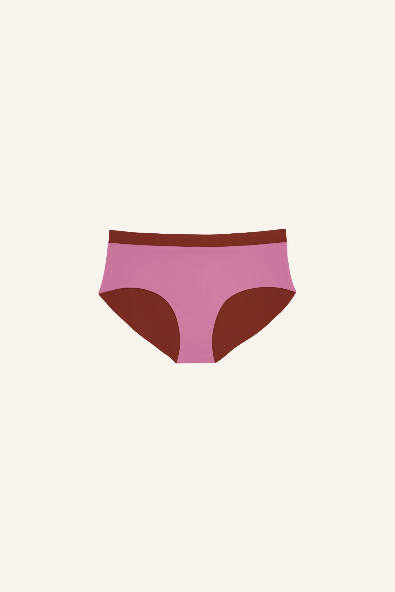 MYMARINI Bikinihose in Rosa mit braunen Akzenten, Mid rise Schnitt, auf hellem Hintergrund.#color_sienna-orchid