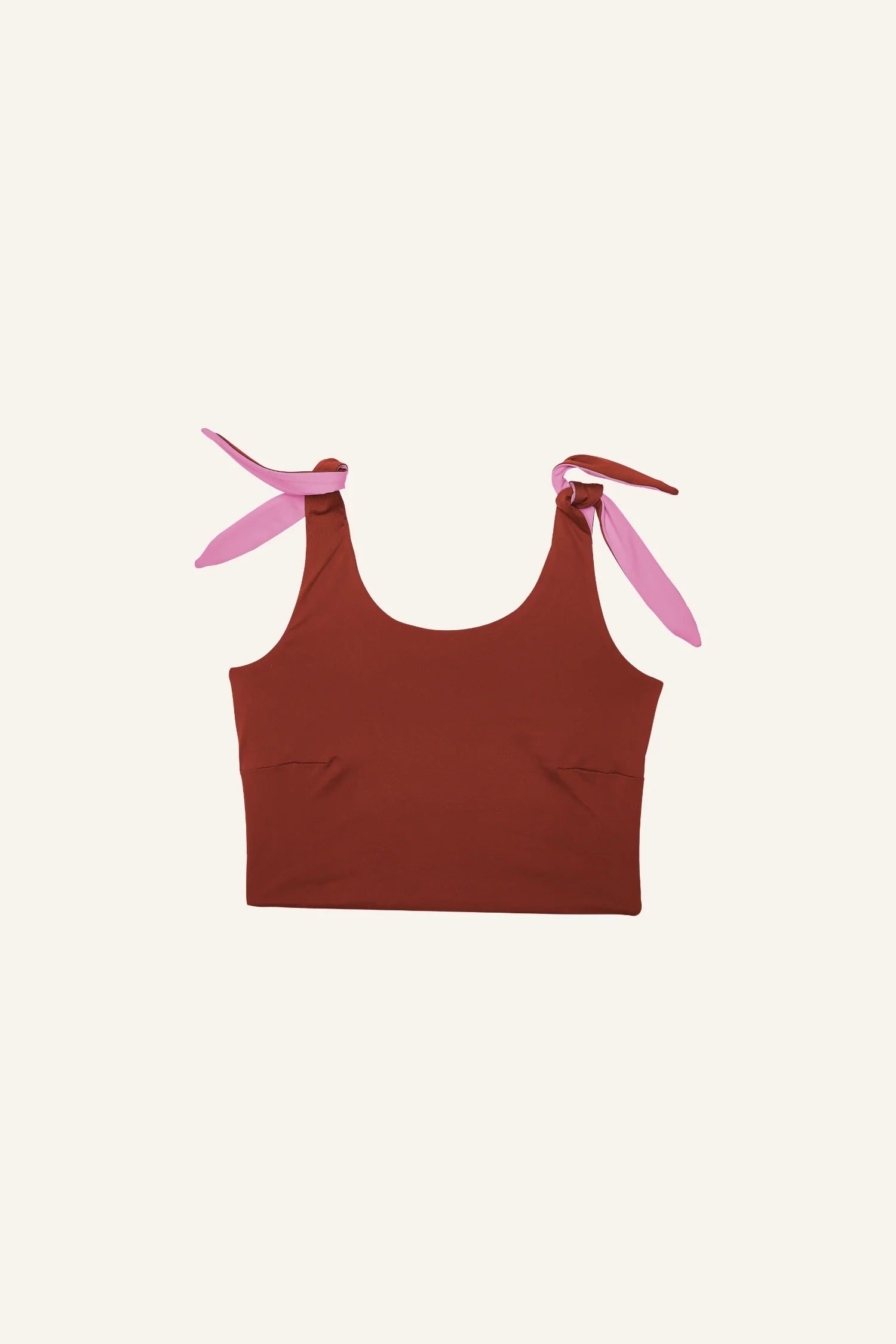 Rotes MYMARINI-Bikinitop mit breiten Trägern und Schleifen.#color_sienna-orchid