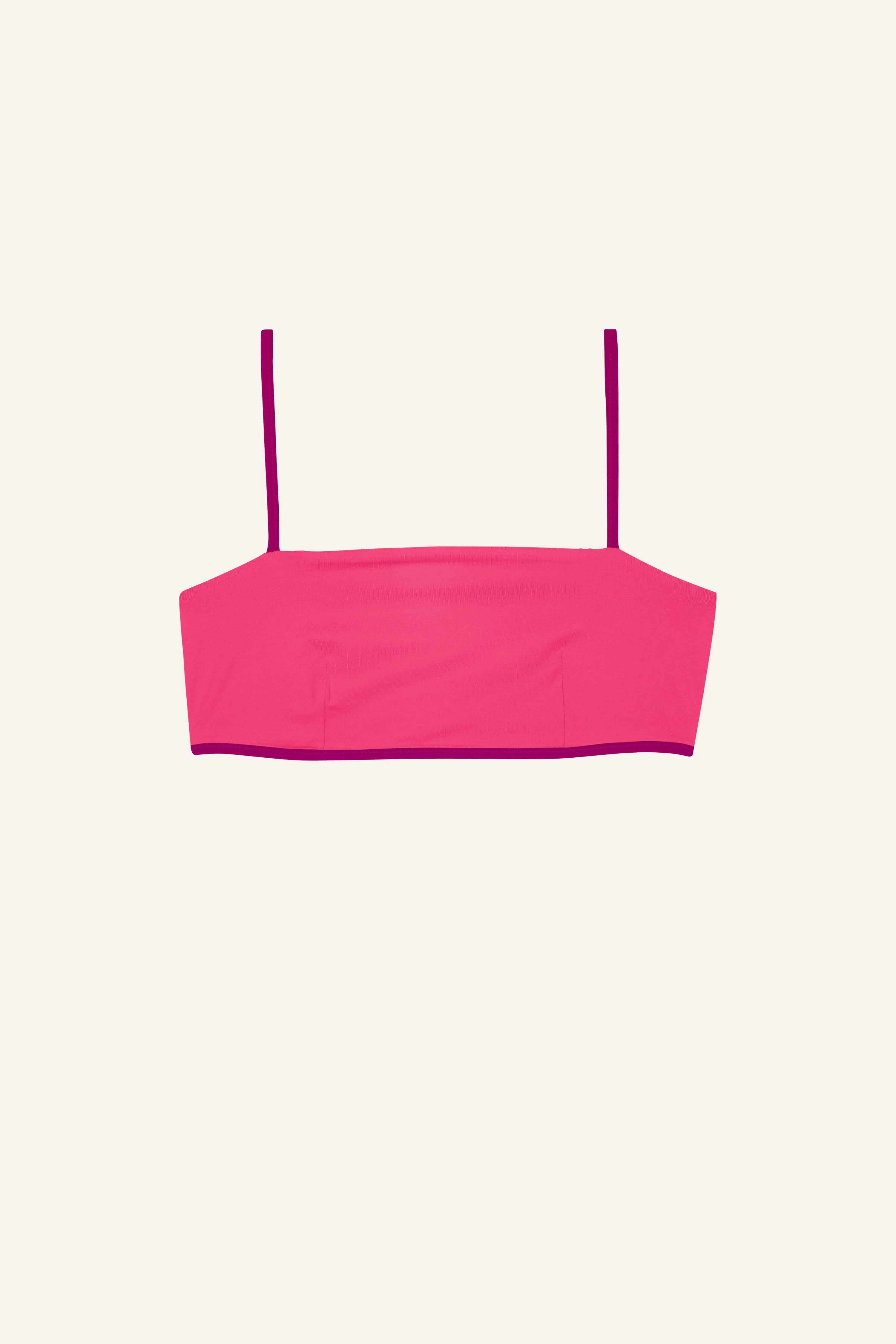 MYMARINI Bikinitop in Pink mit Spaghettiträgern, schlichtes Design auf hellem Hintergrund.#color_pink-hortensia