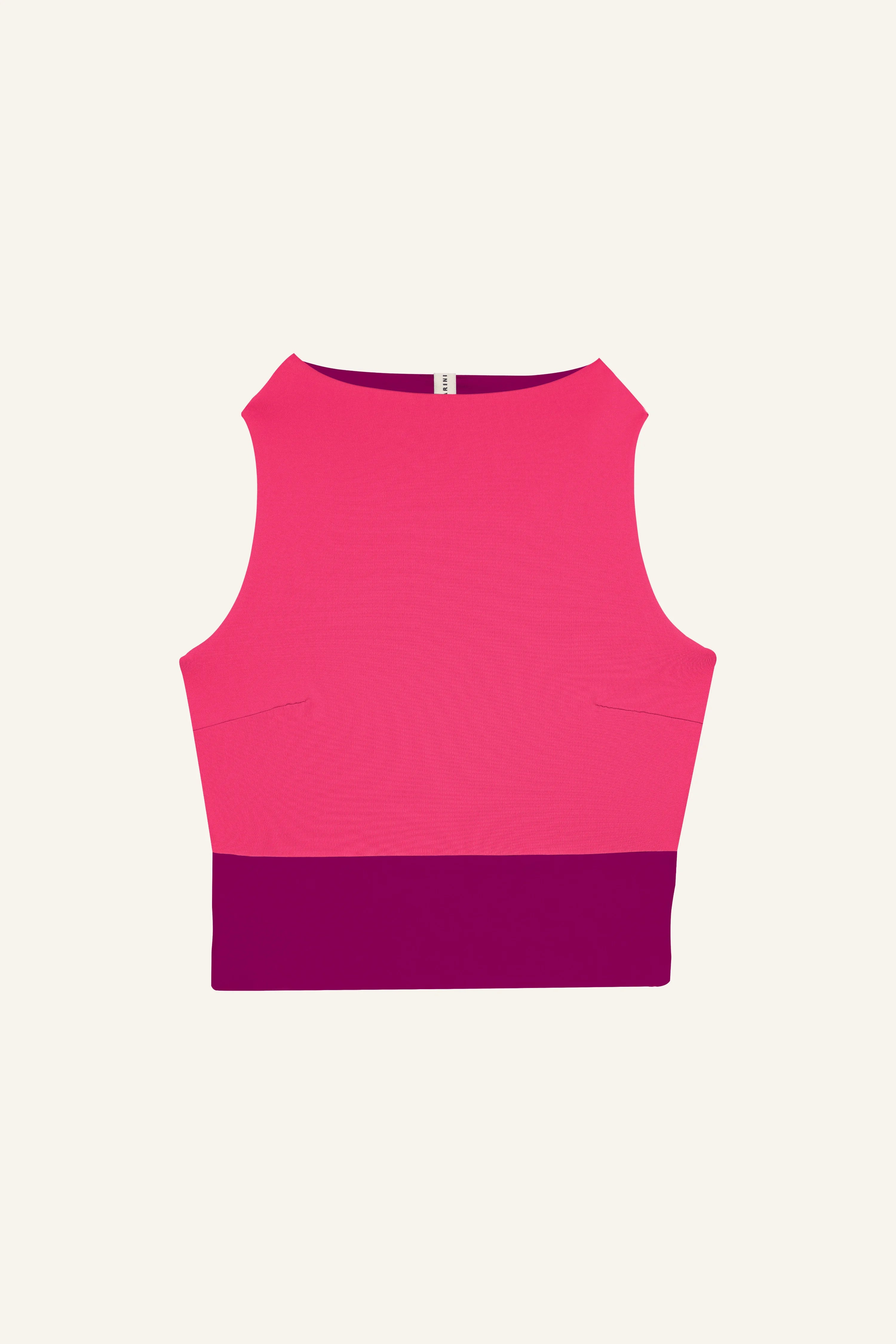 Ärmelloses Top von MYMARINI in Pink mit Rundhalsausschnitt und breitem, dunklem Saum.#color_pink-hortensia