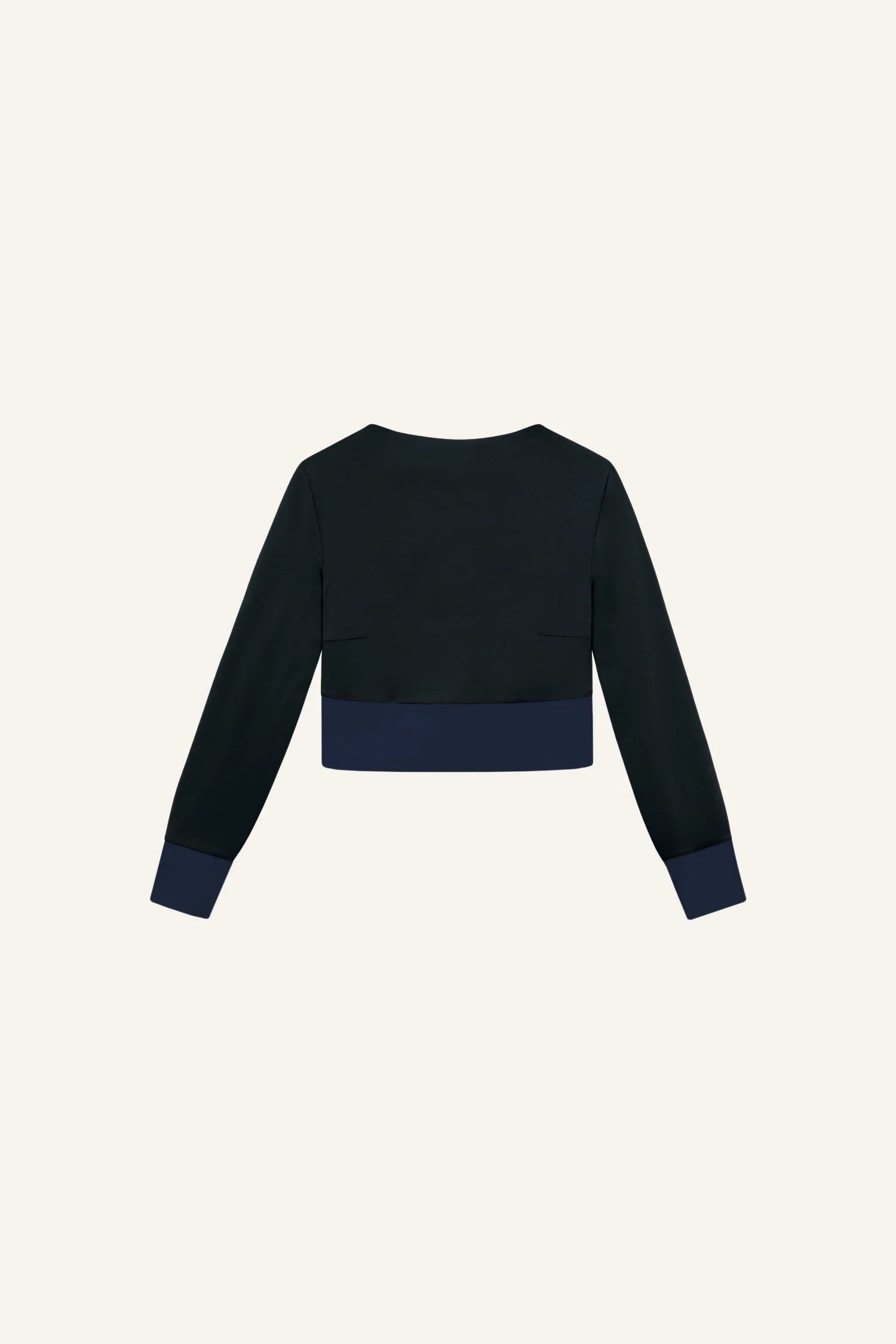 Schwarzes MYMARINI-Top mit langen Ärmeln und Rundhalsausschnitt, elegantes Design.#color_black-navy