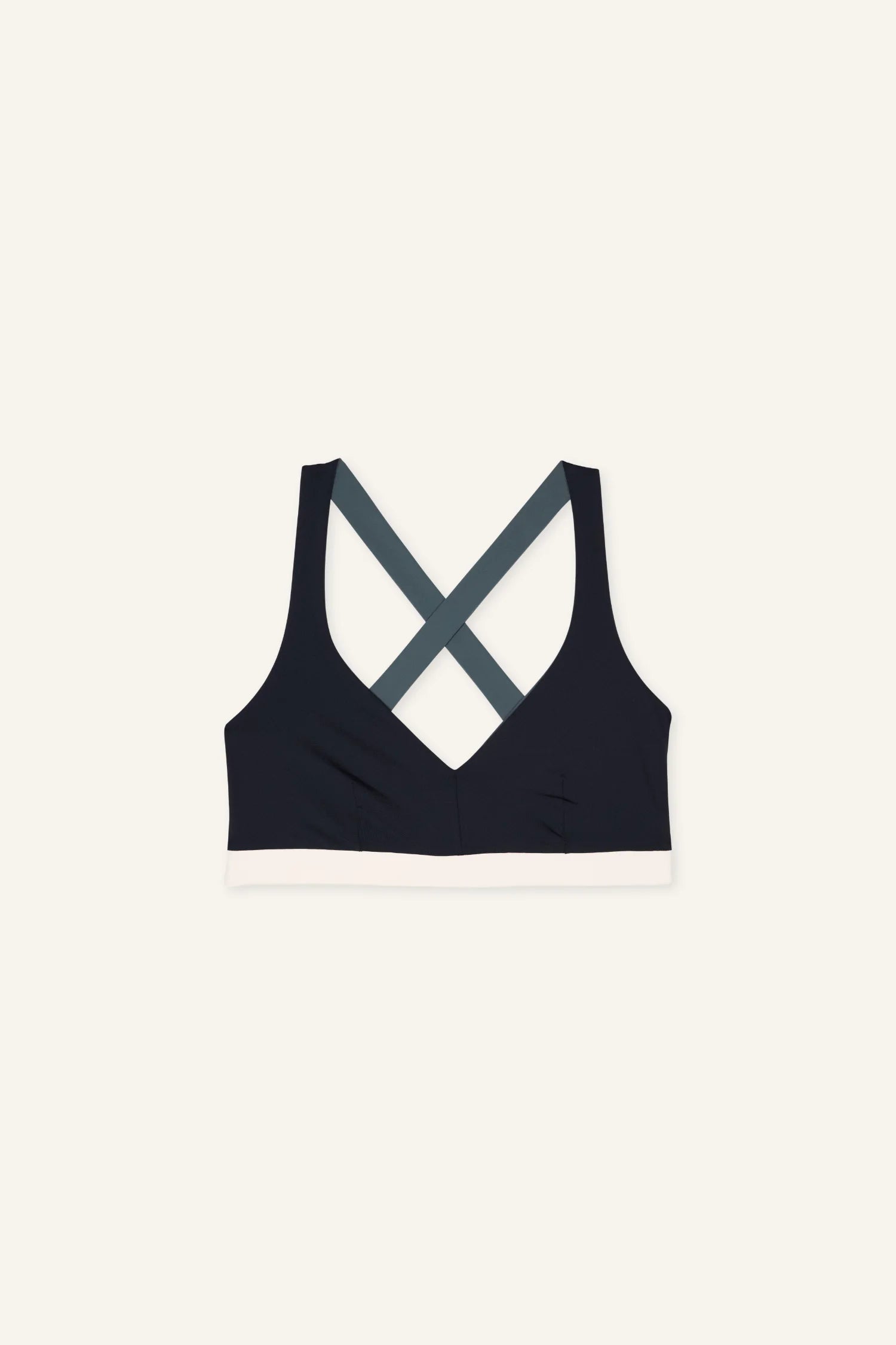 MYMARINI Bikinitop mit breiten Trägern und überkreuztem Rücken in Dunkelblau und Weiß.#color_black-grey-white