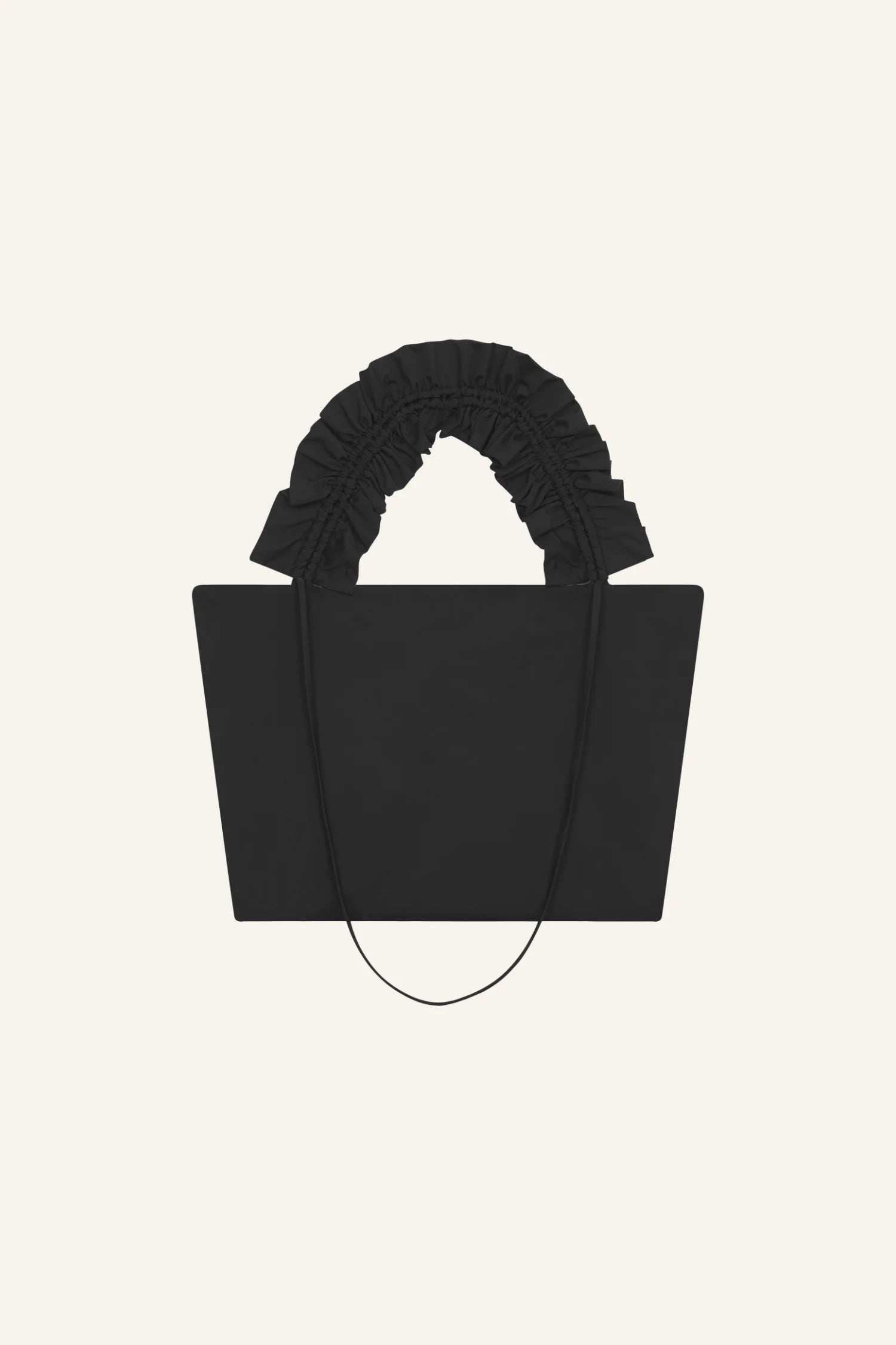 Schwarze Tasche mit gerafftem Henkel von MYMARINI, rechteckige Form, schlichtes Design.#color_black