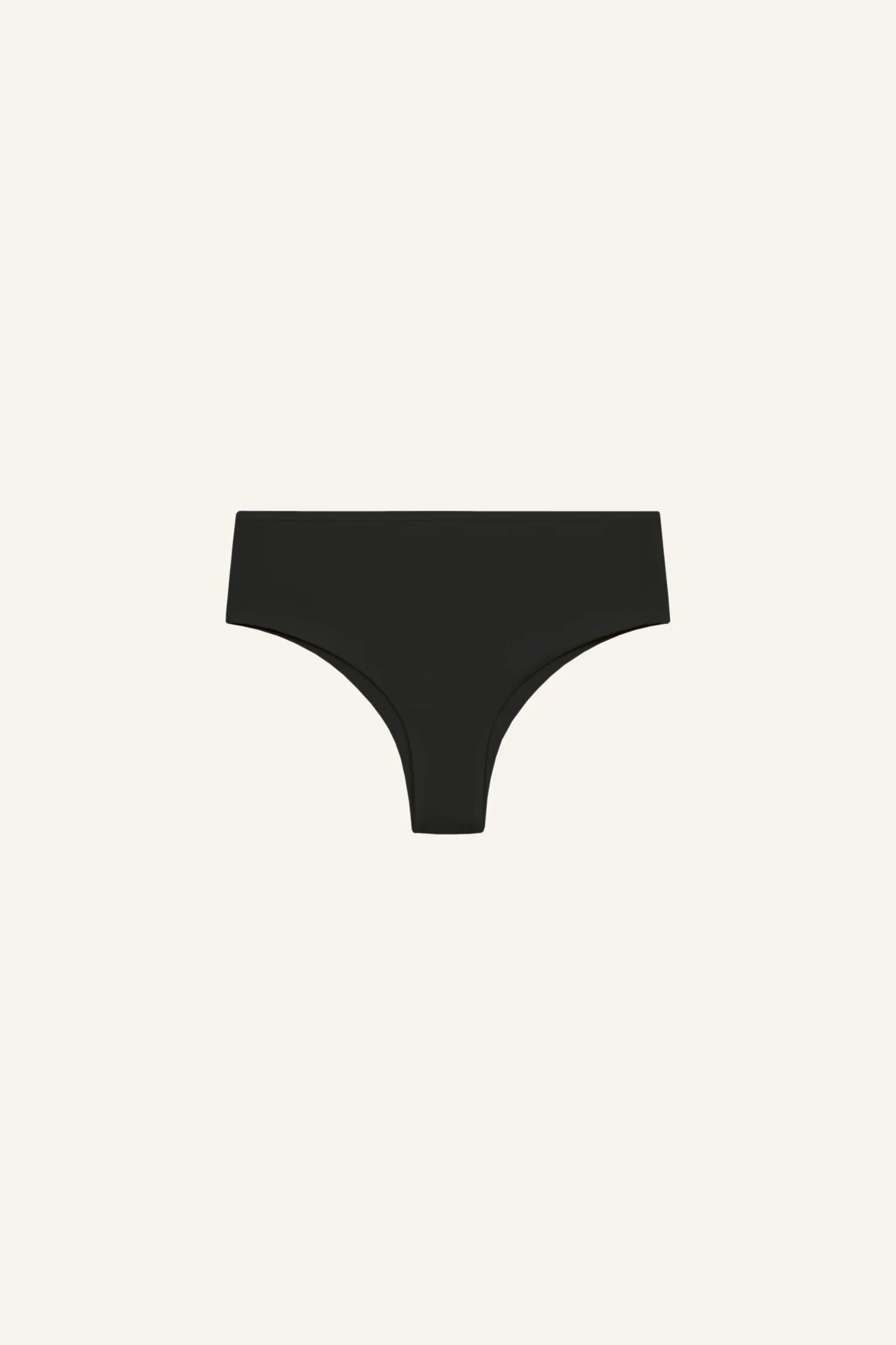 Schwarze Bikinihose von MYMARINI mit hohem Beinausschnitt vor hellem Hintergrund.#color_black