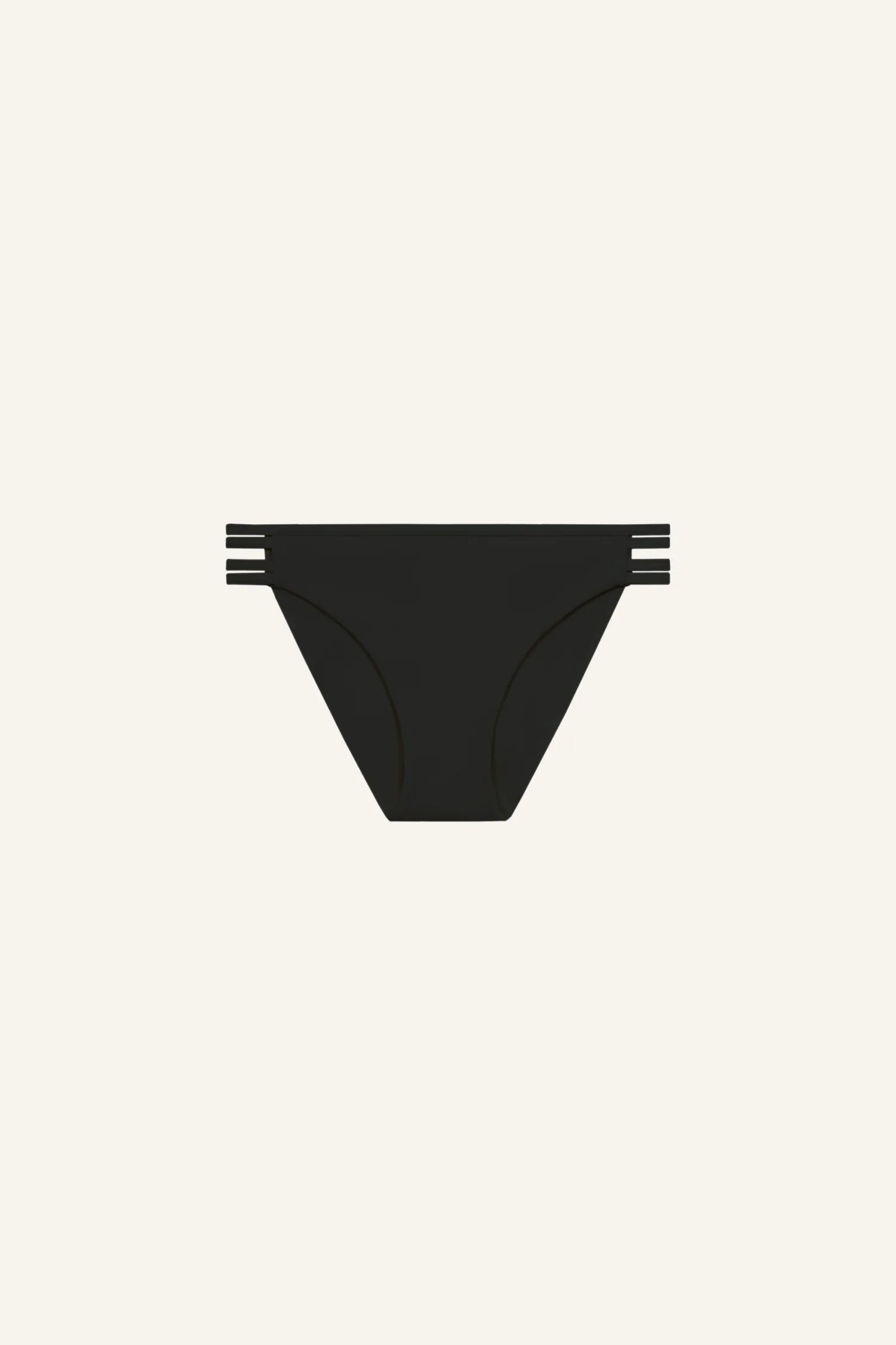 Schwarze MYMARINI Bikinihose mit mittlerem Beinausschnitt und seitlichen Streifen auf hellem Hintergrund.#color_black