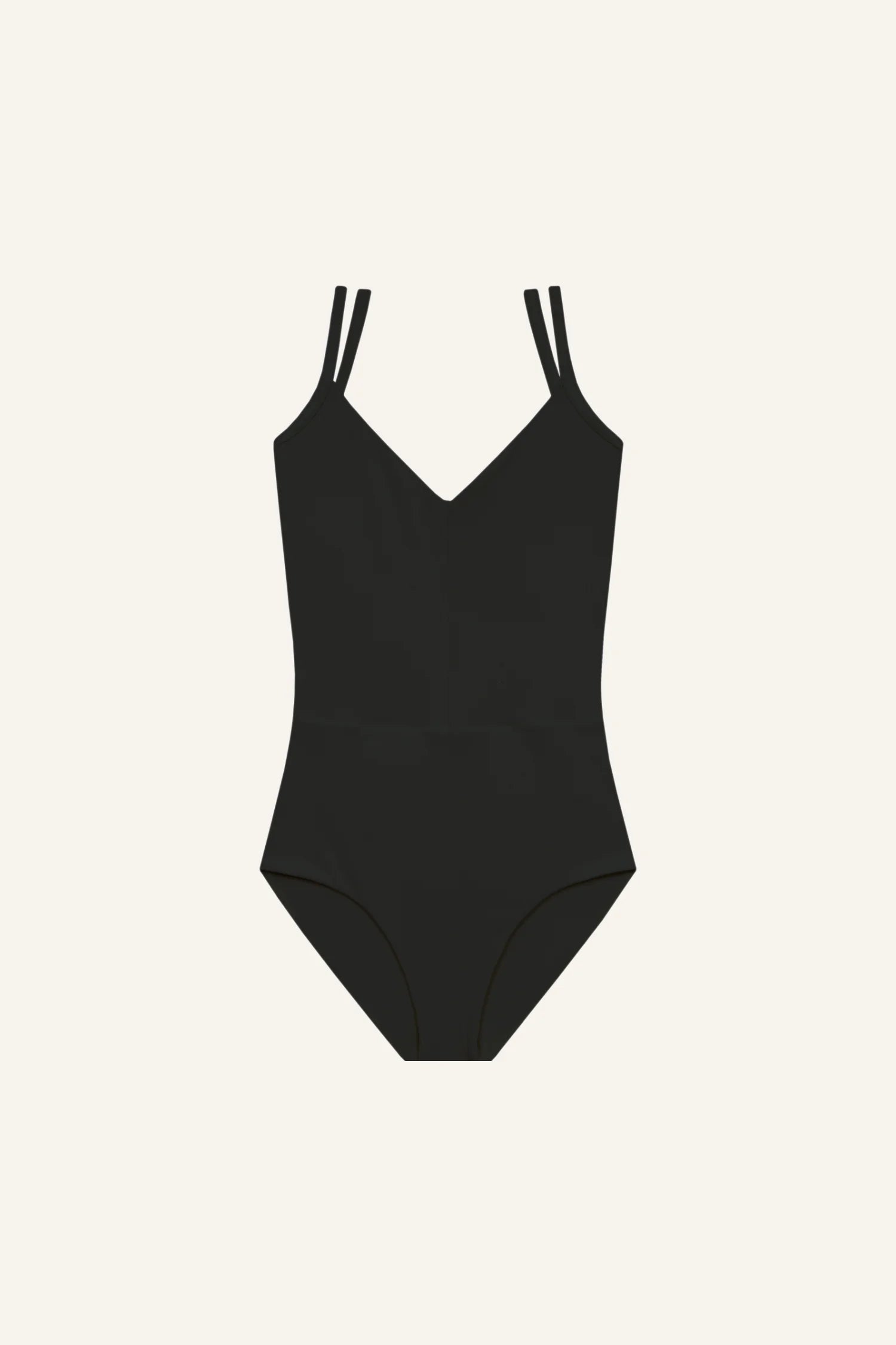 Schwarzer MYMARINI Badeanzug mit V-Ausschnitt und breiten Trägern, schlichtes Design.#color_black