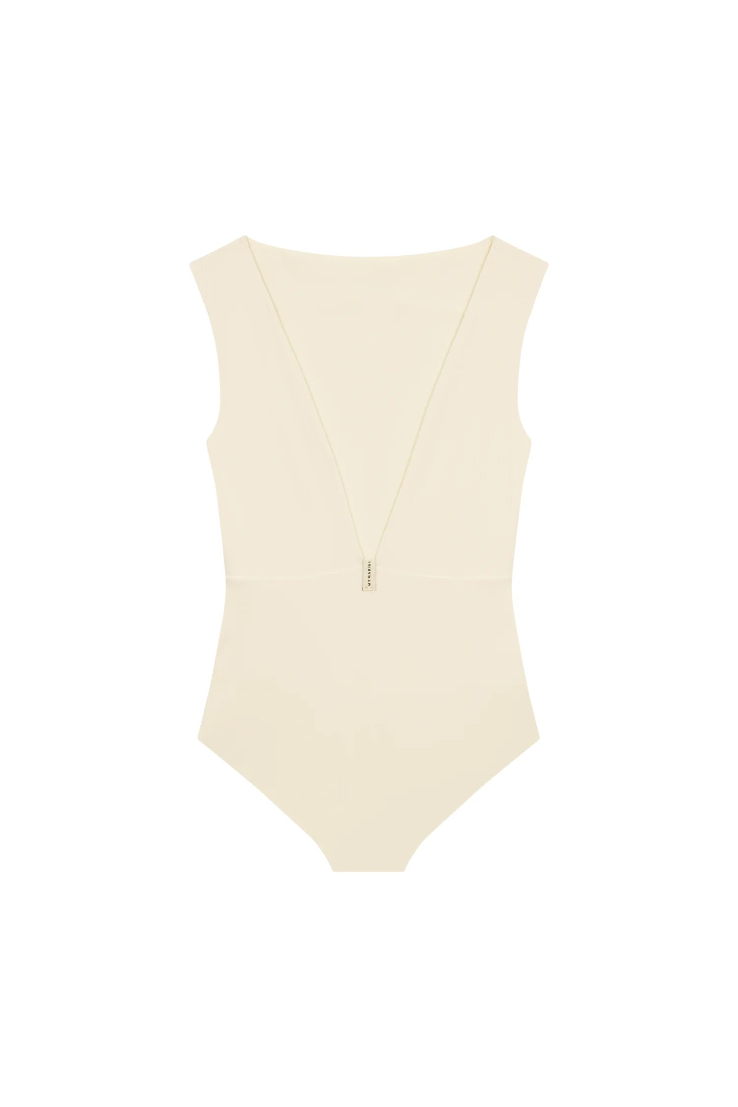 MYMARINI Badeanzug in Creme mit tiefem Rückenausschnitt und breiten Trägern, schlicht und elegant.#color_off-white